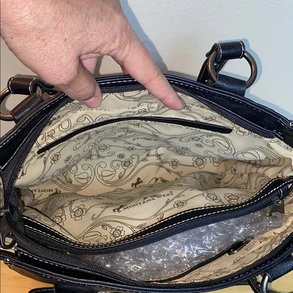 Montana West Concealed Carry Black and Gray Studded Tote - Picture 9 of 14